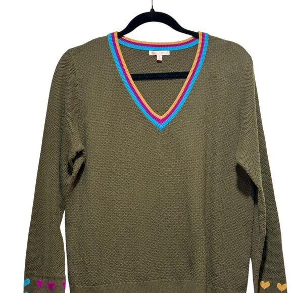 Lisa Todd “Cuff Bluff” Cashmere Blend Olive Green Boho Heart Sweater Womens XL - Picture 6 of 13